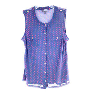 The‎ Limited Polka Dot Sleeveless Button Front Shirt Navy Red Sz M Semi Sheer